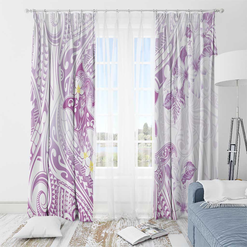 Polynesia Hammerhead Shark Window Curtain Tropical Flowers Tribal Pattern Lavender