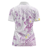 Polynesia Hammerhead Shark Women Polo Shirt Tropical Flowers Tribal Pattern Lavender