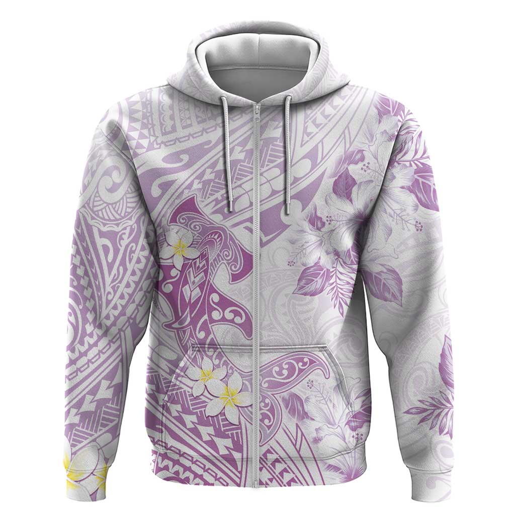 Polynesia Hammerhead Shark Zip Hoodie Tropical Flowers Tribal Pattern Lavender LT05 Zip Hoodie Purple - Polynesian Pride