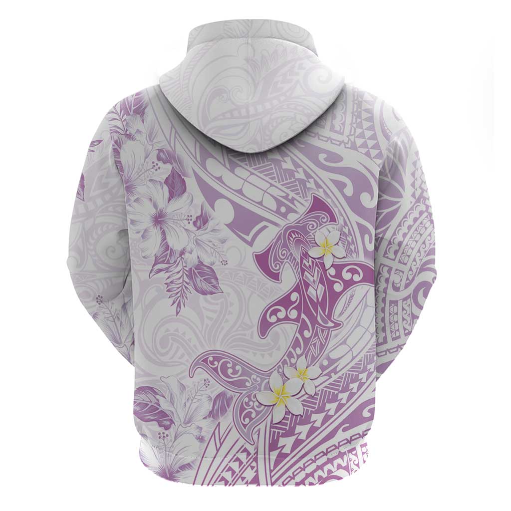 Polynesia Hammerhead Shark Zip Hoodie Tropical Flowers Tribal Pattern Lavender LT05 - Polynesian Pride