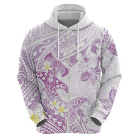 Polynesia Hammerhead Shark Zip Hoodie Tropical Flowers Tribal Pattern Lavender LT05 - Polynesian Pride