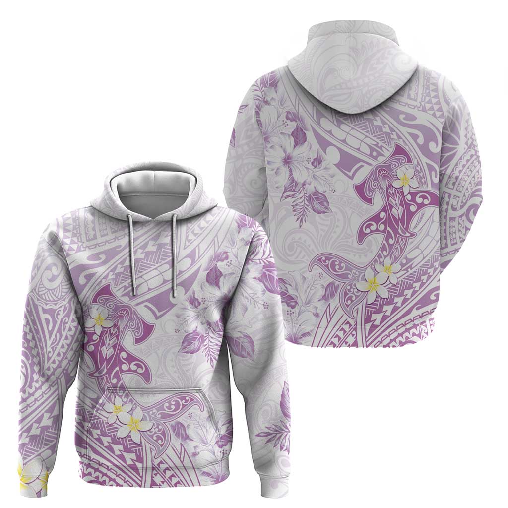 Polynesia Hammerhead Shark Zip Hoodie Tropical Flowers Tribal Pattern Lavender LT05 - Polynesian Pride