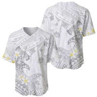 Polynesia Hammerhead Shark Baseball Jersey Tropical Flowers Tribal Pattern White