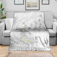 Polynesia Hammerhead Shark Blanket Tropical Flowers Tribal Pattern White