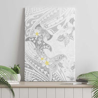 Polynesia Hammerhead Shark Canvas Wall Art Tropical Flowers Tribal Pattern White