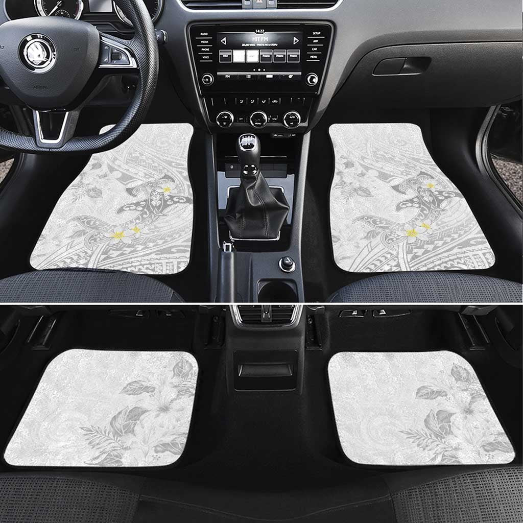 Polynesia Hammerhead Shark Car Mats Tropical Flowers Tribal Pattern White