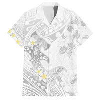 Polynesia Hammerhead Shark Family Matching Puletasi and Hawaiian Shirt Tropical Flowers Tribal Pattern White LT05 Dad's Shirt - Short Sleeve White - Polynesian Pride
