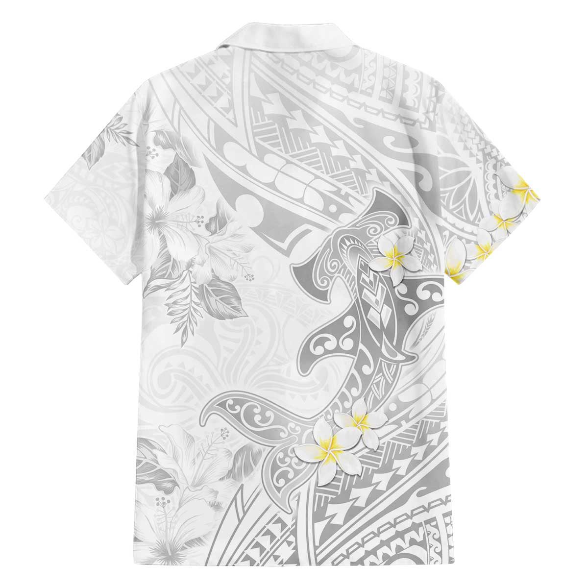 Polynesia Hammerhead Shark Family Matching Puletasi and Hawaiian Shirt Tropical Flowers Tribal Pattern White LT05 - Polynesian Pride