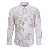 Polynesia Hammerhead Shark Family Matching Puletasi and Hawaiian Shirt Tropical Flowers Tribal Pattern White LT05 Dad's Shirt - Long Sleeve White - Polynesian Pride