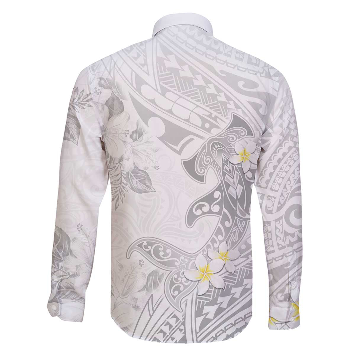 Polynesia Hammerhead Shark Family Matching Puletasi and Hawaiian Shirt Tropical Flowers Tribal Pattern White LT05 - Polynesian Pride