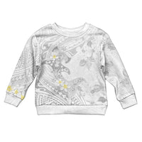 Polynesia Hammerhead Shark Kid Ugly Christmas Sweater Tropical Flowers Tribal Pattern White