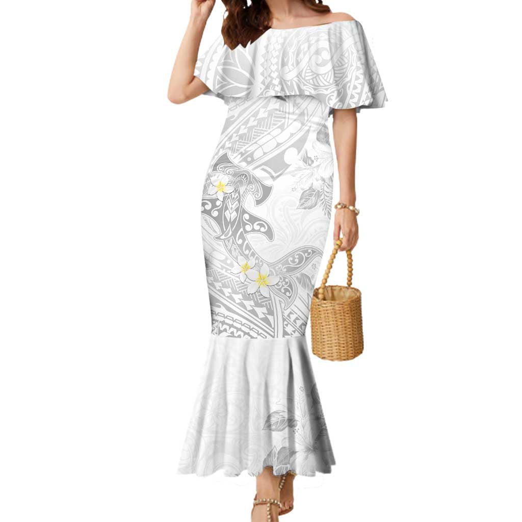 Polynesia Hammerhead Shark Mermaid Dress Tropical Flowers Tribal Pattern White LT05 Women White - Polynesian Pride