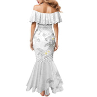 Polynesia Hammerhead Shark Mermaid Dress Tropical Flowers Tribal Pattern White LT05 - Polynesian Pride