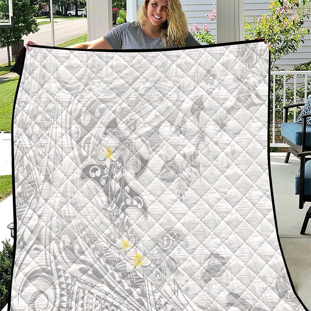 Polynesia Hammerhead Shark Quilt Tropical Flowers Tribal Pattern White LT05 White - Polynesian Pride