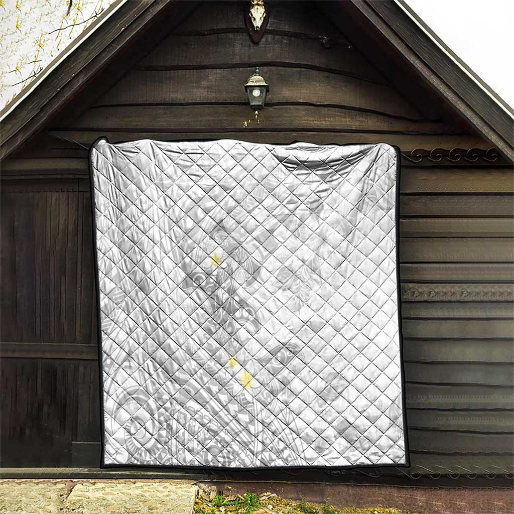 Polynesia Hammerhead Shark Quilt Tropical Flowers Tribal Pattern White LT05 - Polynesian Pride