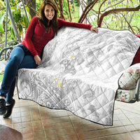 Polynesia Hammerhead Shark Quilt Tropical Flowers Tribal Pattern White LT05 - Polynesian Pride