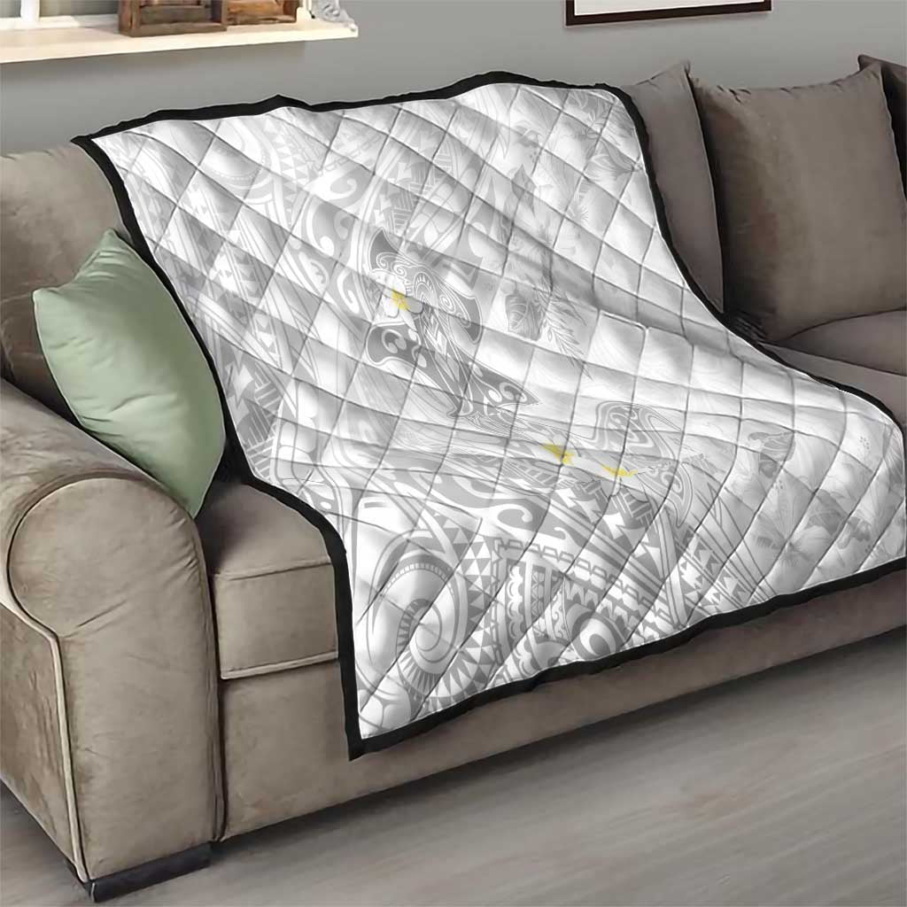 Polynesia Hammerhead Shark Quilt Tropical Flowers Tribal Pattern White LT05 - Polynesian Pride