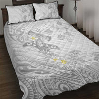Polynesia Hammerhead Shark Quilt Bed Set Tropical Flowers Tribal Pattern White LT05 White - Polynesian Pride