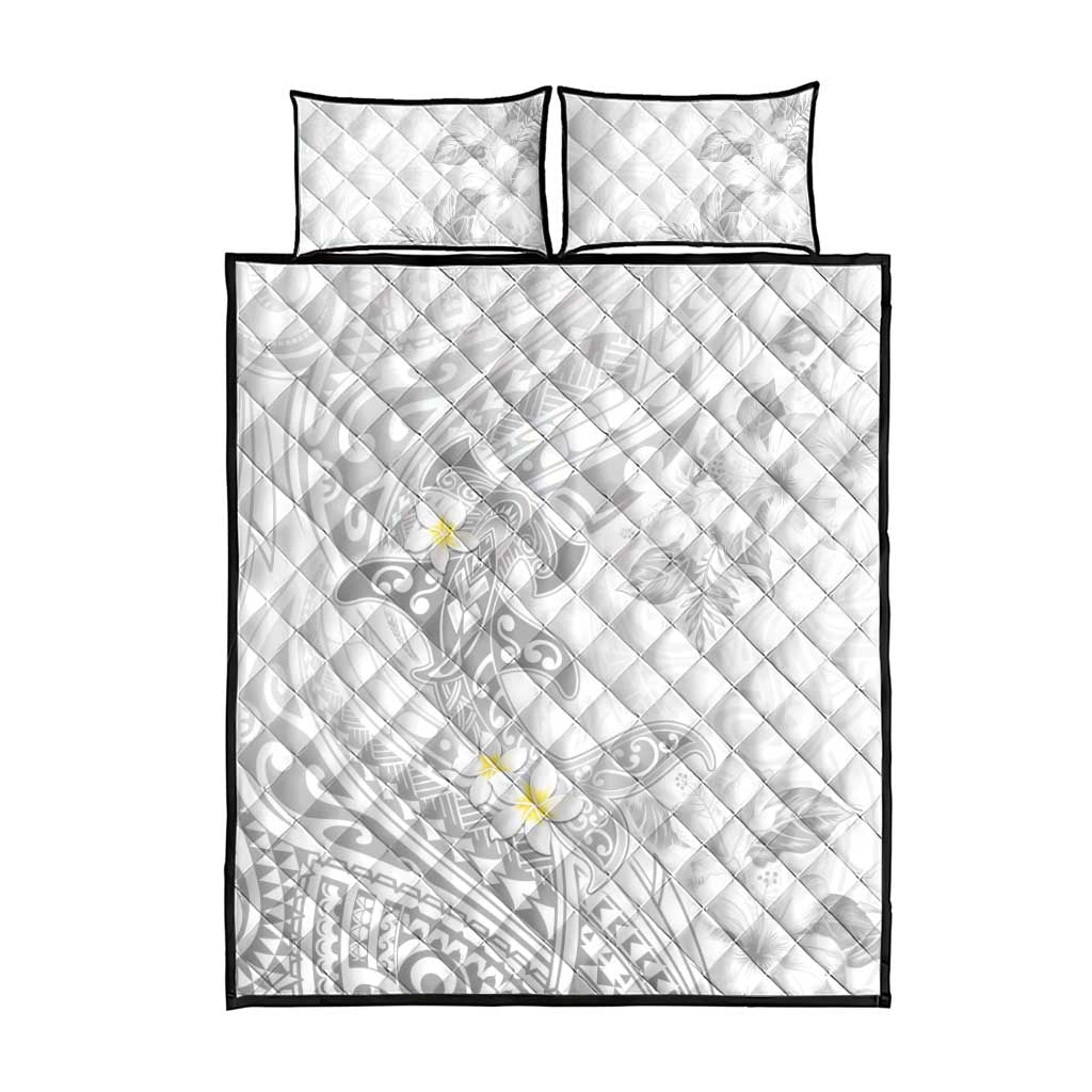 Polynesia Hammerhead Shark Quilt Bed Set Tropical Flowers Tribal Pattern White LT05 - Polynesian Pride