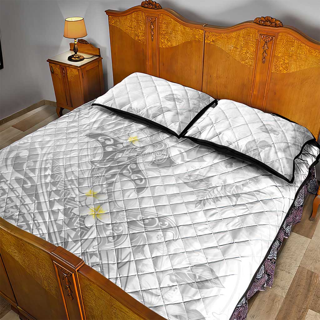Polynesia Hammerhead Shark Quilt Bed Set Tropical Flowers Tribal Pattern White LT05 - Polynesian Pride