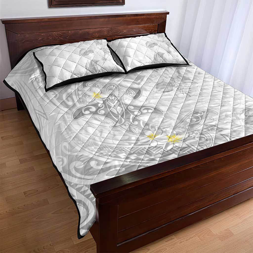 Polynesia Hammerhead Shark Quilt Bed Set Tropical Flowers Tribal Pattern White LT05 - Polynesian Pride