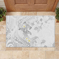 Polynesia Hammerhead Shark Rubber Doormat Tropical Flowers Tribal Pattern White LT05 White - Polynesian Pride