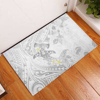 Polynesia Hammerhead Shark Rubber Doormat Tropical Flowers Tribal Pattern White LT05 - Polynesian Pride