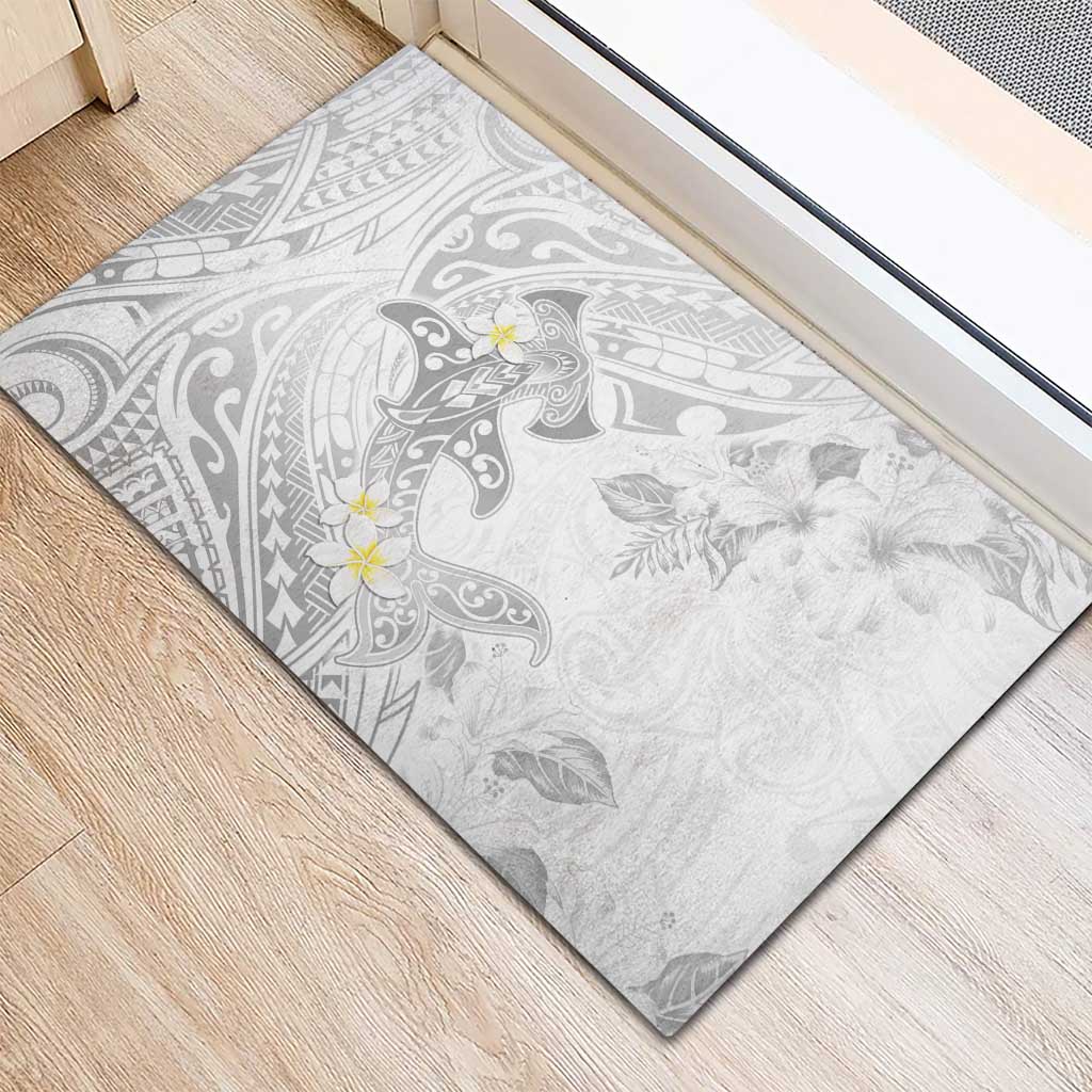 Polynesia Hammerhead Shark Rubber Doormat Tropical Flowers Tribal Pattern White LT05 - Polynesian Pride
