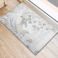 Polynesia Hammerhead Shark Rubber Doormat Tropical Flowers Tribal Pattern White LT05 - Polynesian Pride