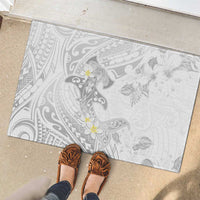 Polynesia Hammerhead Shark Rubber Doormat Tropical Flowers Tribal Pattern White LT05 - Polynesian Pride