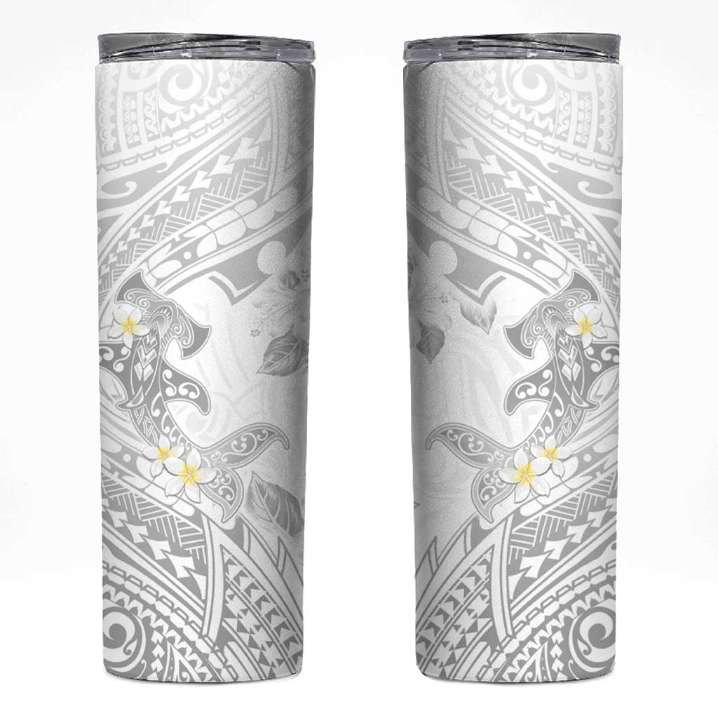 Polynesia Hammerhead Shark Skinny Tumbler Tropical Flowers Tribal Pattern White