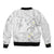 Polynesia Hammerhead Shark Sleeve Zip Bomber Jacket Tropical Flowers Tribal Pattern White