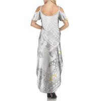 Polynesia Hammerhead Shark Summer Maxi Dress Tropical Flowers Tribal Pattern White