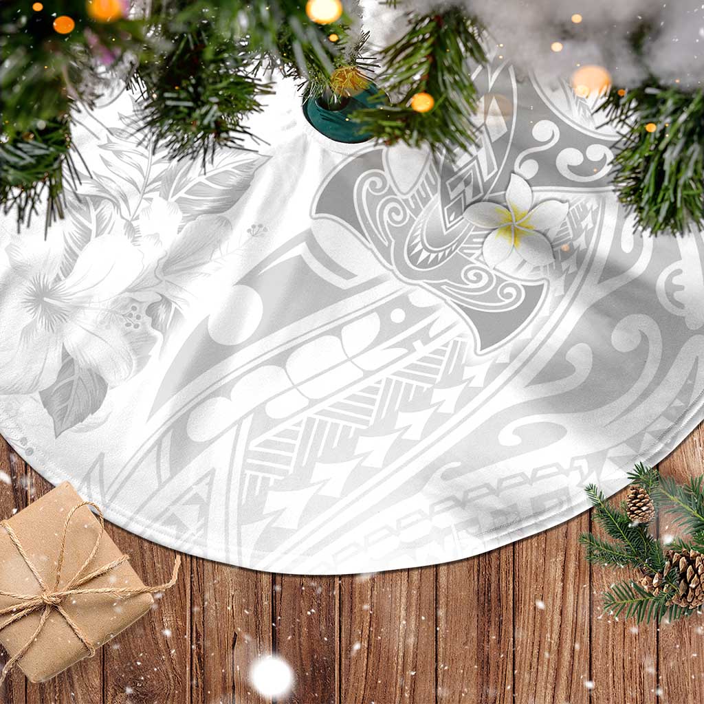 Polynesia Hammerhead Shark Tree Skirt Tropical Flowers Tribal Pattern White