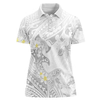 Polynesia Hammerhead Shark Women Polo Shirt Tropical Flowers Tribal Pattern White
