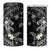 Polynesia Hammerhead Shark 4 in 1 Can Cooler Tumbler Tropical Flowers Tribal Pattern Black