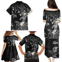 Polynesia Hammerhead Shark Family Matching Puletasi and Hawaiian Shirt Tropical Flowers Tribal Pattern Black LT05 - Polynesian Pride