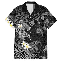 Polynesia Hammerhead Shark Family Matching Puletasi and Hawaiian Shirt Tropical Flowers Tribal Pattern Black LT05 Dad's Shirt - Short Sleeve Black - Polynesian Pride