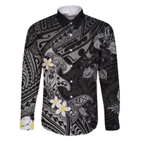 Polynesia Hammerhead Shark Family Matching Puletasi and Hawaiian Shirt Tropical Flowers Tribal Pattern Black LT05 Dad's Shirt - Long Sleeve Black - Polynesian Pride