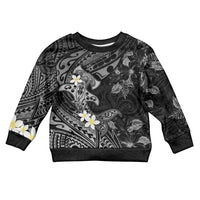 Polynesia Hammerhead Shark Kid Ugly Christmas Sweater Tropical Flowers Tribal Pattern Black