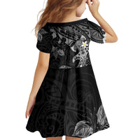 Polynesia Hammerhead Shark Kid Short Sleeve Dress Tropical Flowers Tribal Pattern Black