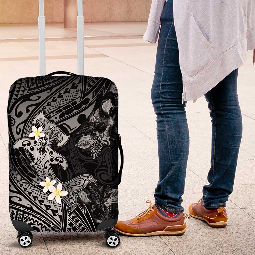 Polynesia Hammerhead Shark Luggage Cover Tropical Flowers Tribal Pattern Black LT05 Black - Polynesian Pride