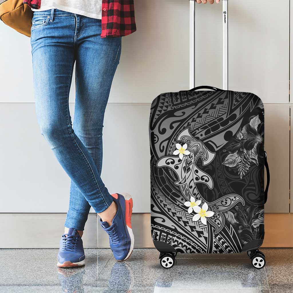 Polynesia Hammerhead Shark Luggage Cover Tropical Flowers Tribal Pattern Black LT05 - Polynesian Pride