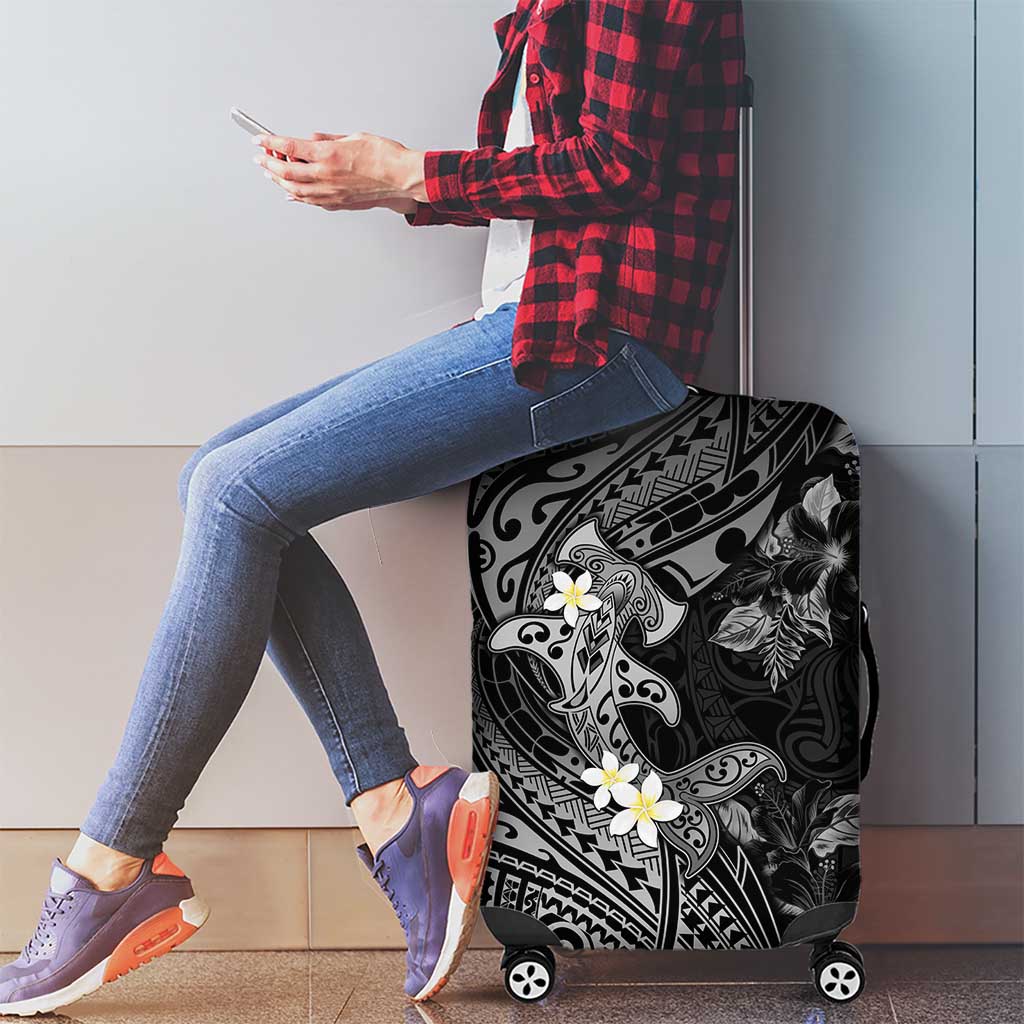 Polynesia Hammerhead Shark Luggage Cover Tropical Flowers Tribal Pattern Black LT05 - Polynesian Pride