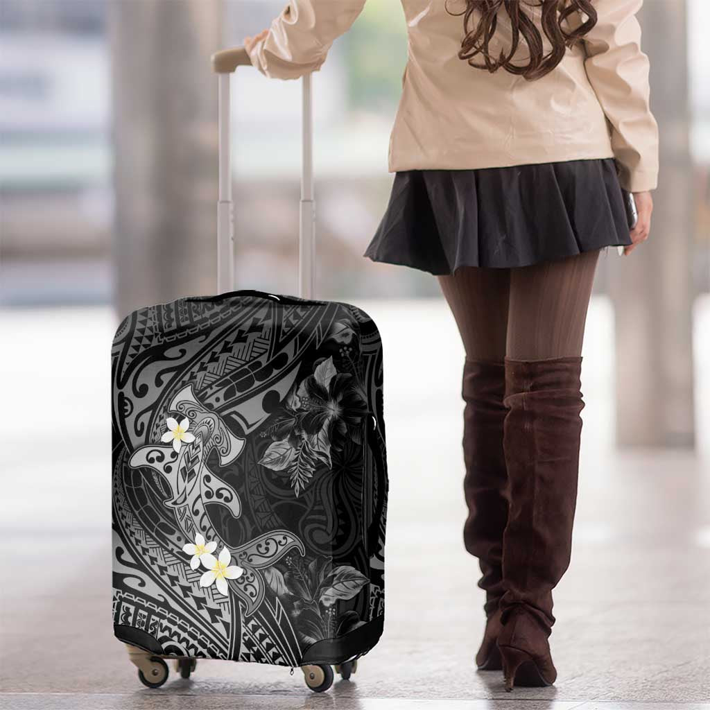 Polynesia Hammerhead Shark Luggage Cover Tropical Flowers Tribal Pattern Black LT05 - Polynesian Pride
