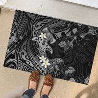 Polynesia Hammerhead Shark Rubber Doormat Tropical Flowers Tribal Pattern Black LT05 - Polynesian Pride
