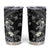 Polynesia Hammerhead Shark Tumbler Cup Tropical Flowers Tribal Pattern Black