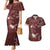 Polynesia Hammerhead Shark Couples Matching Mermaid Dress and Hawaiian Shirt Tropical Flowers Tribal Pattern Oxblood