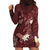 Polynesia Hammerhead Shark Hoodie Dress Tropical Flowers Tribal Pattern Oxblood