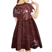 Polynesia Hammerhead Shark Kid Short Sleeve Dress Tropical Flowers Tribal Pattern Oxblood